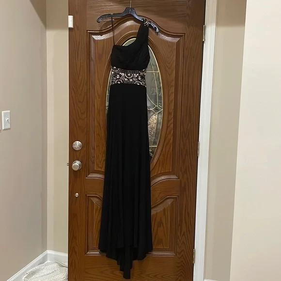 open lace back dress One-Shoulder Long Green Prom Dress with Lace-Up Back Hunter / 0